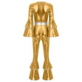 thumbnail image 3 of iiniim Womens Shiny Dance Jumpsuit Flare Sleeve Unitard Outfit Disco Club Party Gold XL, 3 of 7