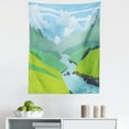 thumbnail image 1 of Spring Green Tapestry, Cartoon Style Illustrated Graphic River Mountains Landscape Nature Botanical, Fabric Wall Hanging Decor for Bedroom Living Room Dorm, 5 Sizes, Sky Blue, by Ambesonne, 1 of 1