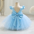 thumbnail image 4 of IDOPIP Infant Baby Girls Wedding Flower Girl Dress Satin Pearls Tulle Tutu Dress Bowknot V Back Pageant Party Princess Birthday Formal Dresses 12-18 Months Blue, 4 of 6