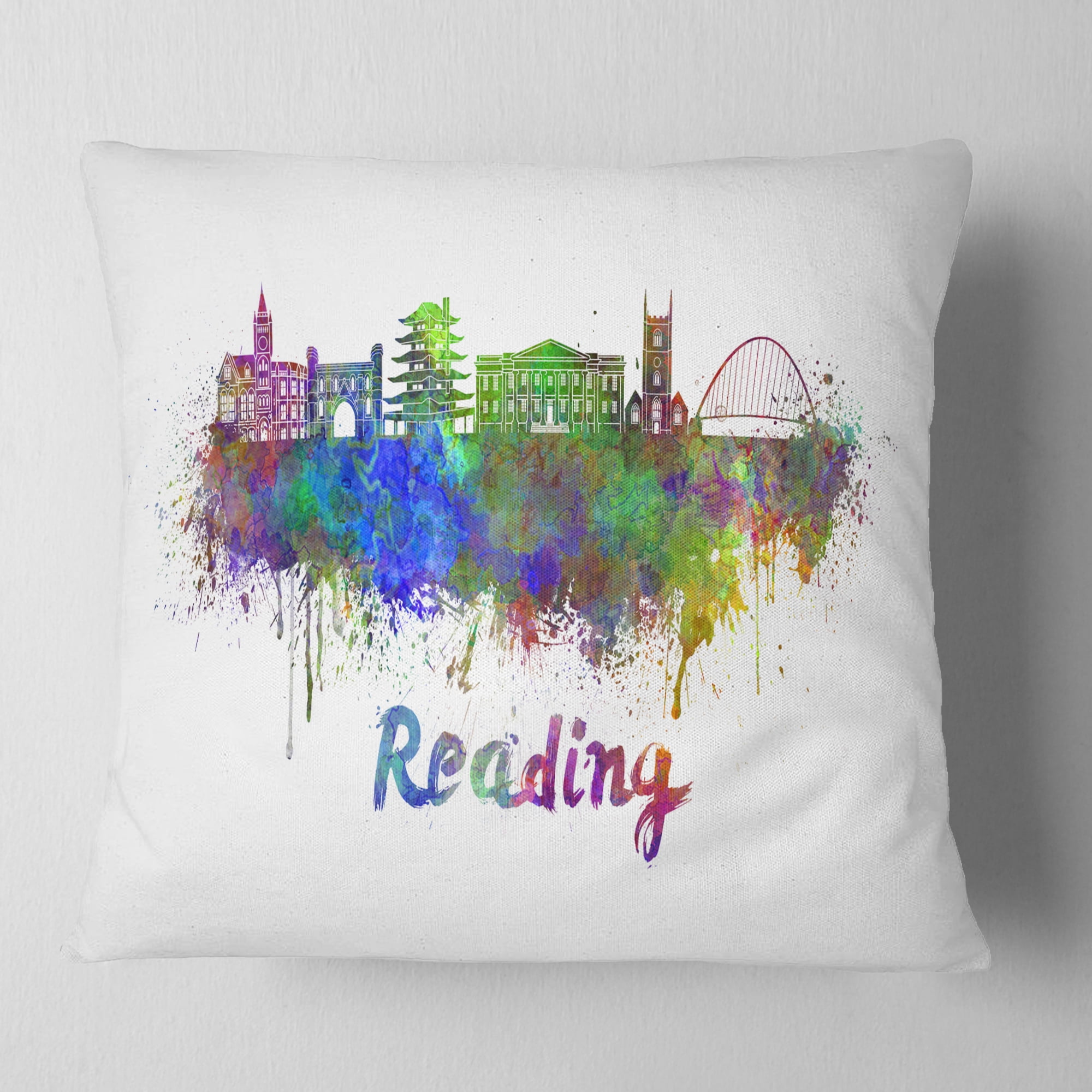 Designart Reading Skyline - Cityscape Throw Pillow - 16x16
