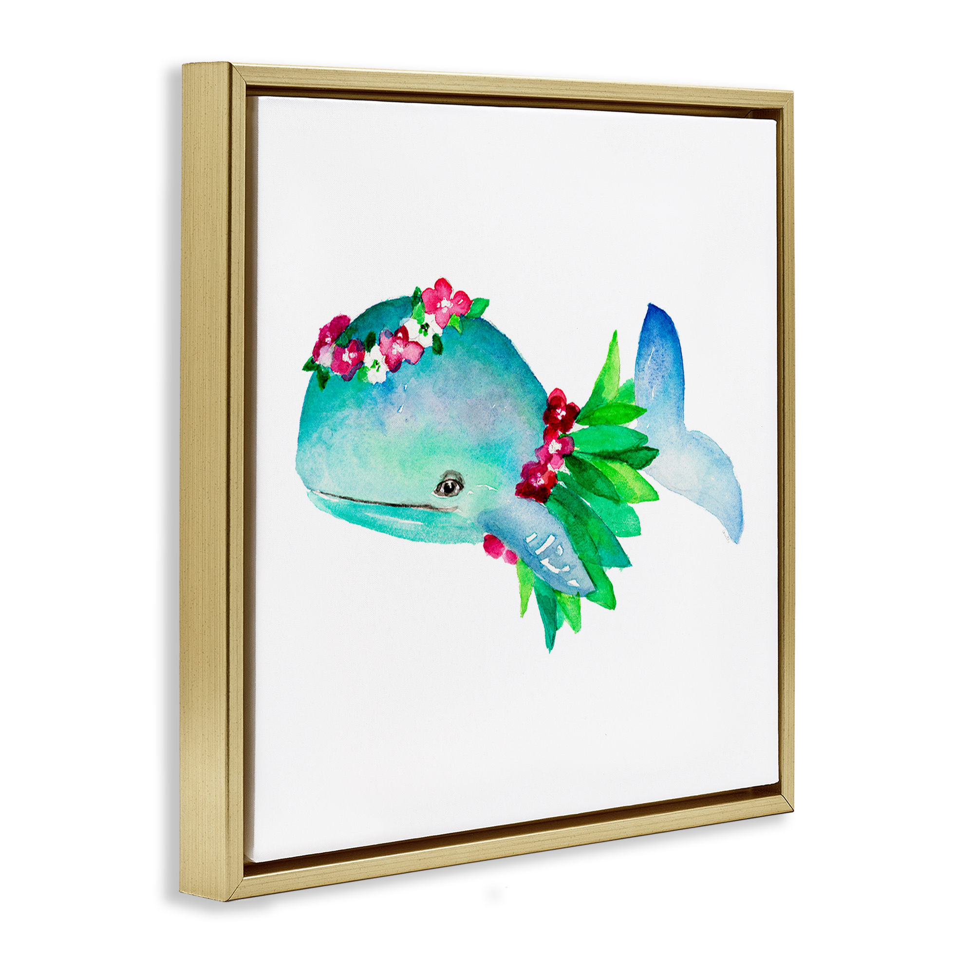 Stupell Industries Hula Skirt Whale Novelty Painting Gold Floater Framed Canvas Art Print Wall Art, 25 x 25