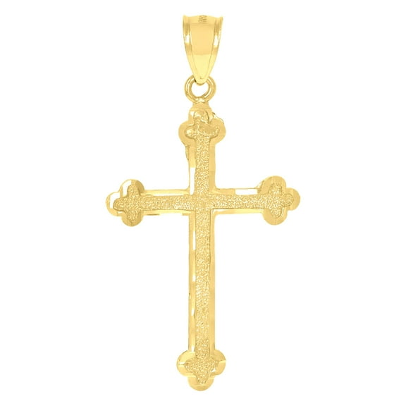 10k Yellow Gold Unisex Budded Cross Religious Charm Pendant Pendant Necklace for Men Women