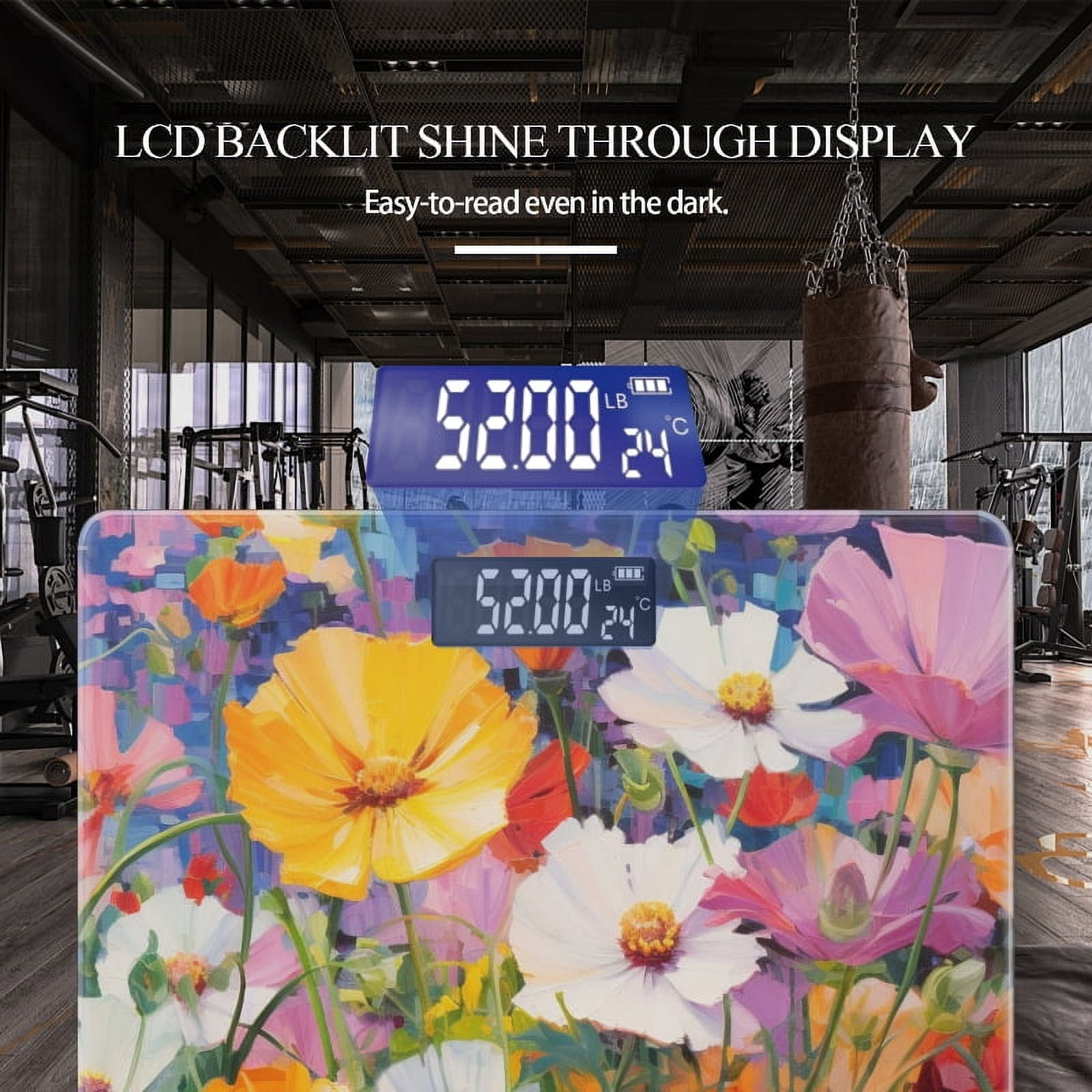 High Precision Body Weight Scale Smart Bathroom Scales with Large LCD Display(400lbs),Decorative for Bedroom-Oil Painting Of Field Full Of Colorful Cosmos Flowers