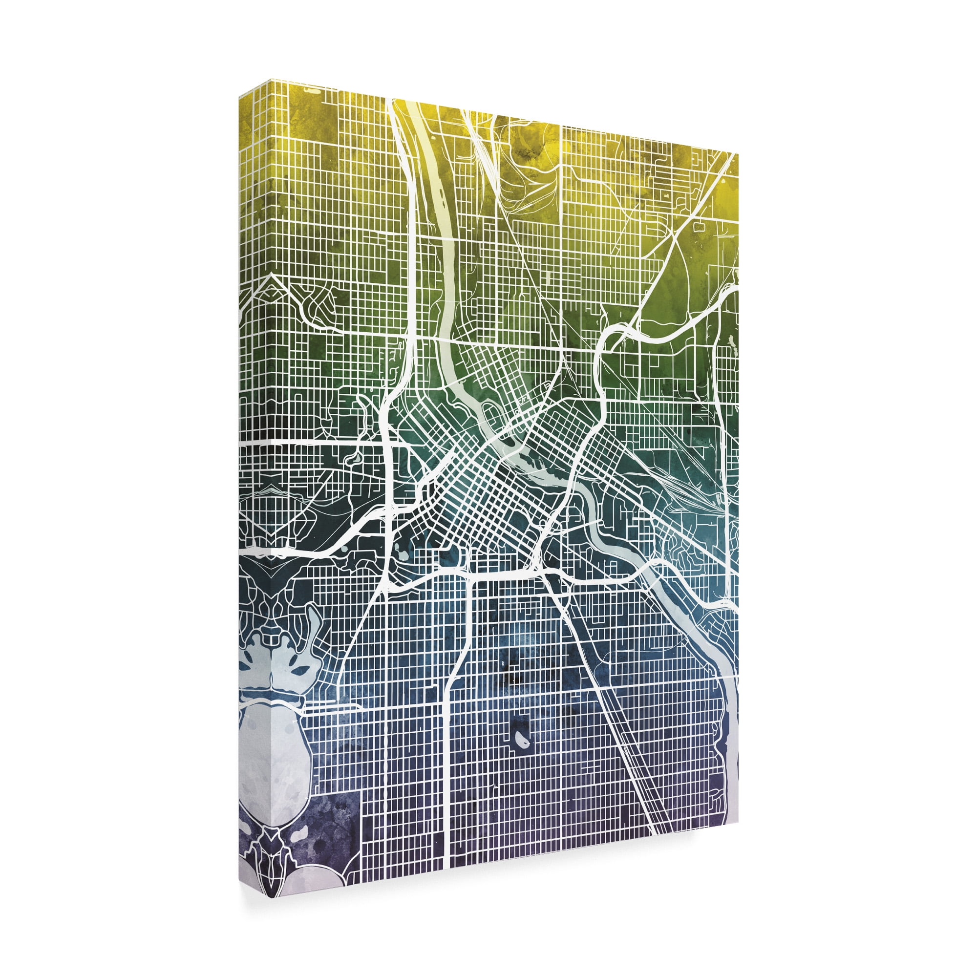 Trademark Fine Art 'Minneapolis Minnesota City Map Blue Yellow' Canvas Art by Michael Tompsett