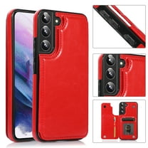 Dteck Case for Samsung Galaxy S22,Shockproof PU Leather Wallet Case Card Holder Kickstand Flip Magnetic Hybrid Rubber Back Phone Cover for Galaxy S22 5G,Red
