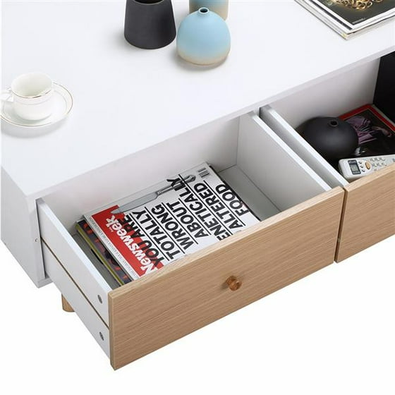 Yaheetech Modern Coffee Table End Cabinet With Drawers Solid Yaheetech Modern Coffee Table End Cabinet With Drawers Solid Wood Legs Com