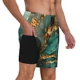 thumbnail image 2 of Fuzoiu Emerald Color Gold Marble Print Men's Swim Shorts,Quick-Dry Double-Layer Swim Trunks,Board Trunks,Beach Shorts Swimwear Bathing Suits-Medium, 2 of 6