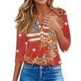 thumbnail image 4 of Women's Patriotic Star Print 250th Anniversary USA Shirt V-Neck Button 3/4 Sleeve T-Shirt, 4 of 6