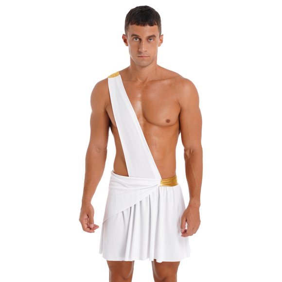 YiZYiF Men's Greek God Costume Ancient Roman Toga Halloween Cosplay Party Role Play Fancy Dress Up White L
