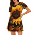 thumbnail image 4 of Salouo Vibrant Sunflower Blooms Print Short Sleeve Sleepshirt for Womens Comfy Nightgown Scoopneck Cute Nightdress Ruffle -X-Large, 4 of 7