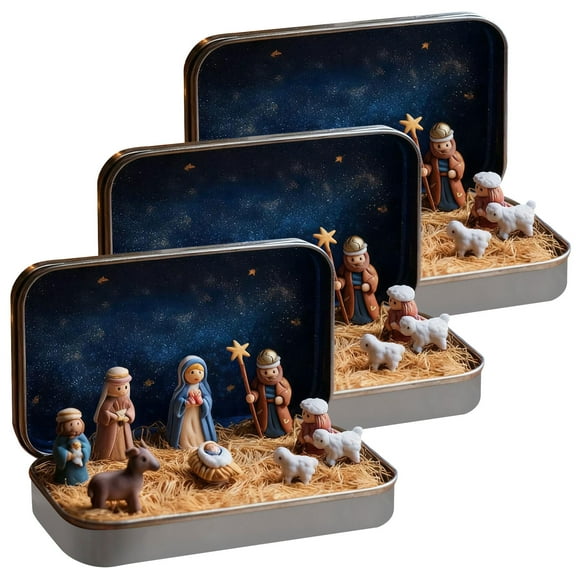 Pocket Bethlehem Scene Handcrafted Christmas Nativity Scene In a Box Miniature Set For Home Decoration And Holiday Display