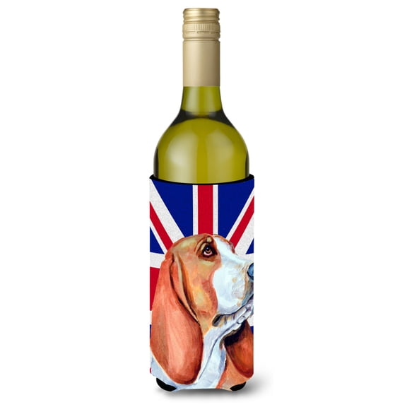 Carolines Treasures LH9484LITERK Basset Hound with English Union Jack British Flag Wine Bottle Hugger Wine Bottle