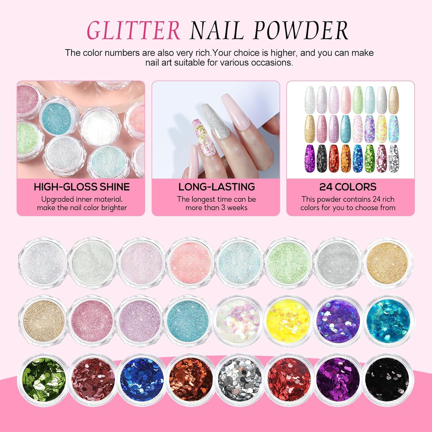 NeoMart - Acrylic Nail Kit with Drill and U V Light, Professional Nail Kit Acrylic Set for beginners with Everything 3PC Powder 24PC Glitter Fake Tips Decoration Nails Set DIY Home Salon