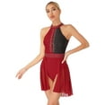 thumbnail image 5 of CHICTRY Womens Halter Backless Figure Skating Dress Sparkling Rhinestone Gymnastics Skirted Leotard Burgundy-A XL, 5 of 7