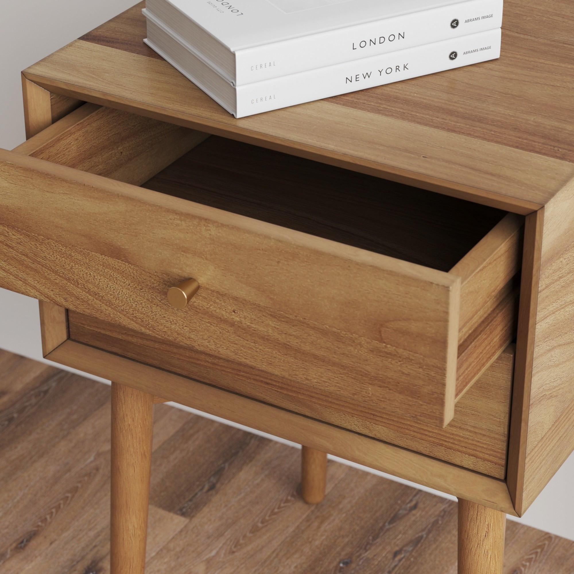 Nathan James Harper Mid-Century Oak Wood Nightstand with 2-Drawers, Small Side Table, End Table with Storage, Brown