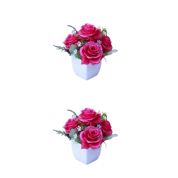 Moyic Aspecto realista: arreglo de flores artificiales para el hogar o el jardín, planta en maceta, bonsái. Rosa roja 2piezas