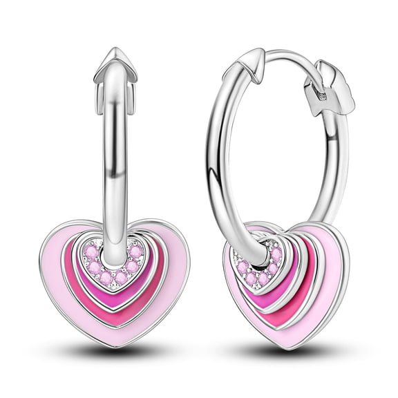 MULA Women 925 Sterling Silver Hoop Earrings Pink Enamel Hearts 5A Zircon Jewelry Gift