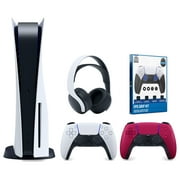 Sony Playstation 5 Disc Version Console with Extra Red Controller, White PULSE 3D Headset and Surge FPS Grip Kit With Precision Aiming Rings Bundle