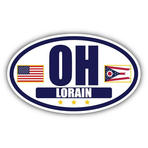 Flag of Ohio / American Flag Oval 3M Vinyl Bumper Sticker Decal | Navy & Gold Lorain, OH Sticker Vinyl Decal