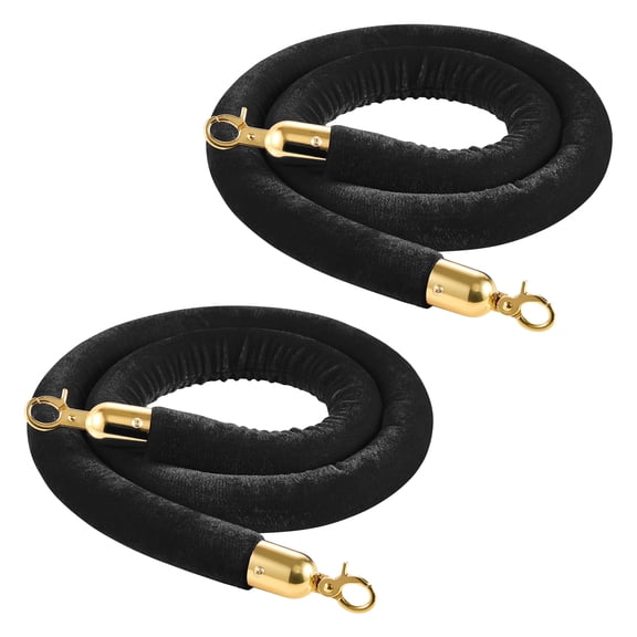 KFFKFF Set of 2 Black Velvet Stanchion Ropes, 5 ft Crowd Control Barrier Ropes with Gold Hooks, Ideal for Events, Theaters, Openings, Hotels, and Parties