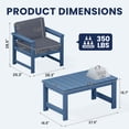 thumbnail image 2 of KINGYES 3 Pieces Outdoor Furniture Set, HDPE All Weather Use Conversation Couch Sets,2 Armchairs & 1 Coffee Table for Patio Backyard, Blue Frame with Gray Cushions, 2 of 8