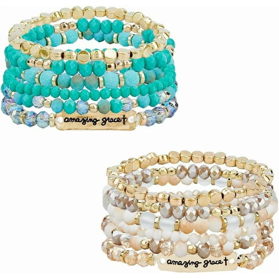 1 box 12pcs 12 style Glass & CCB Beaded Stretch Bracelets set Word Stackable Bracelets Mixed color Inner Diameter: 1-7/8~2-1/4 inch(4.8~5.8cm) 1pc/style