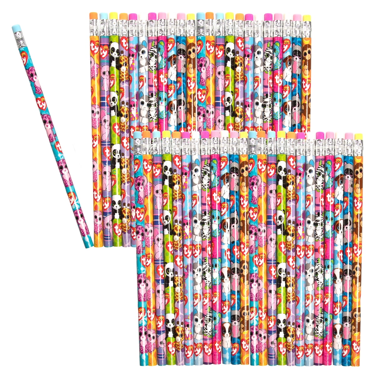 Ty (48 Pack) Beanie Boos Number 2 Pencils Assorted Fun Cute Beanie Babies Characters School ...