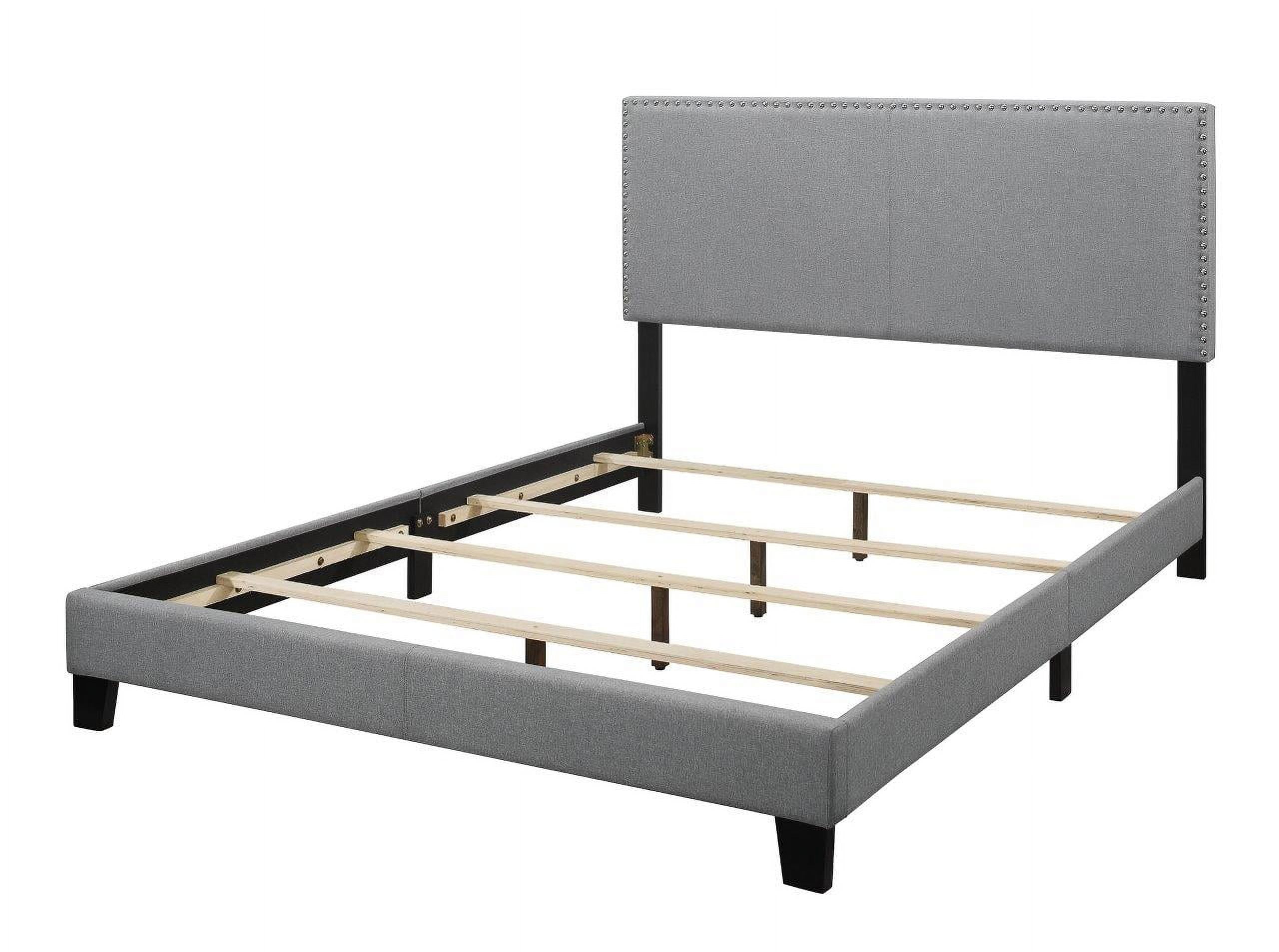 Home Design Ace King Nailhead Trim Linen Upholstered Bed Frame with Solid Wood Frame and Silver Nailhead, Light Gray, Easy assembly