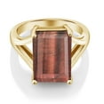 thumbnail image 3 of Gem Stone King 6.50 Ct Emerald Cut Red Tiger Eye 18K Yellow Gold Plated Silver Ring, 3 of 6