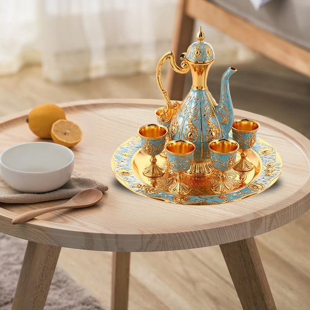 Juego de cafeteras de estilo vintage, taza de té, juego de teteras, bandeja de almacenamiento, vasos para comedor, cafetería, decoración de armario de Aureato y Azul perfecl Vasos