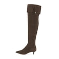 thumbnail image 2 of YDN Women Over The Knee High Stilettos Boots Pointed Toe Kitten Low Heels Wide Calf Dress Zipper Shoes Size 6 Dark Brown, 2 of 4