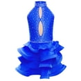 thumbnail image 3 of TiaoBug Big Girls Rhinestones Latin Jazz Dance Dress Salsa Rumba Cha-cha Dancer Ruffle Tutu Skirt Leotard Blue 16, 3 of 5