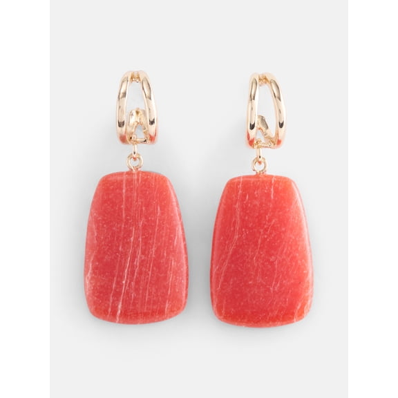 Scenario Women's Gold Tone Double Hoop Drop Earrings with Resin Stones