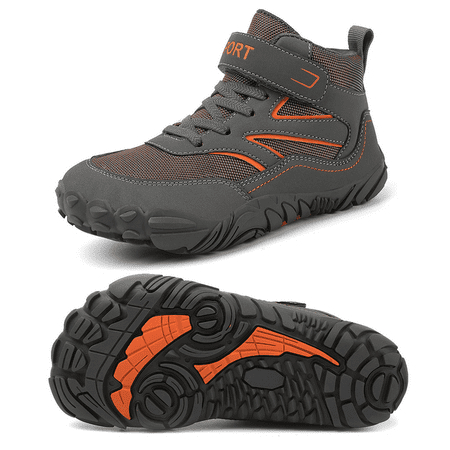 Stepedia Kids Hiking Boots Wide Toe Boys Girls Hiking Shoes Barefoot Athletic Trekking Shoes  Dark Grey