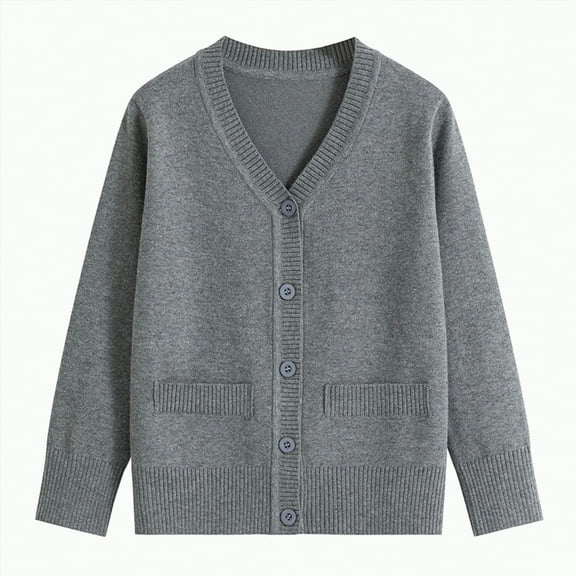TOWED22 Little Girl Knit Cardigan Sweater - Toddler Button Down School Uniforms Cardigan Fall Winter Clothes(Light Gray,4-5 Y)