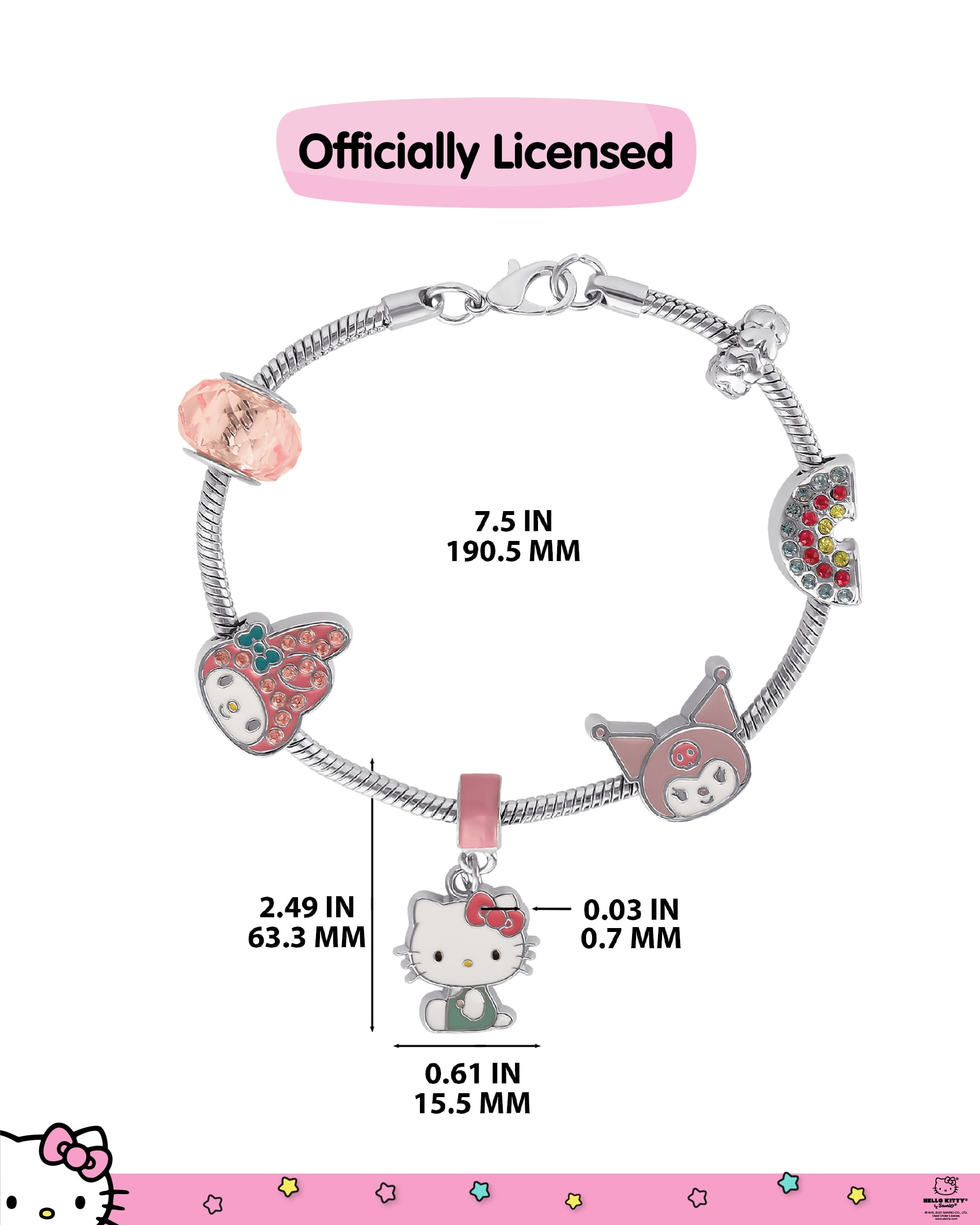 SALLY ROSE Hello Kitty Charm Bracelet for Women, 7" Fashion Sanrio Bracelet with 6 Unique Charms Official License