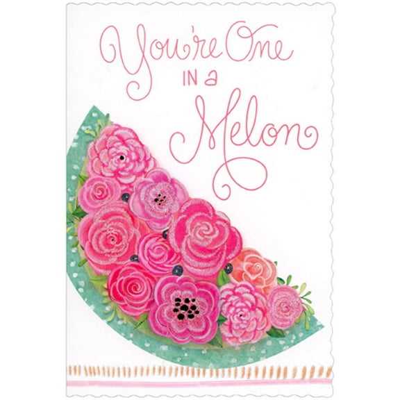 Pictura One in a Melon : Sparkling Floral Watermelon Die Cut Thank You Card