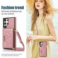 thumbnail image 6 of ELEHOLD Stylish Wallet Case for  Samsung Galaxy S23 Ultra, Flip Card Slots Diamond Bling Sparkle Design RFID Blocking Detachable Shoulder Strap for Girls Women Purse Case, Pink, 6 of 7