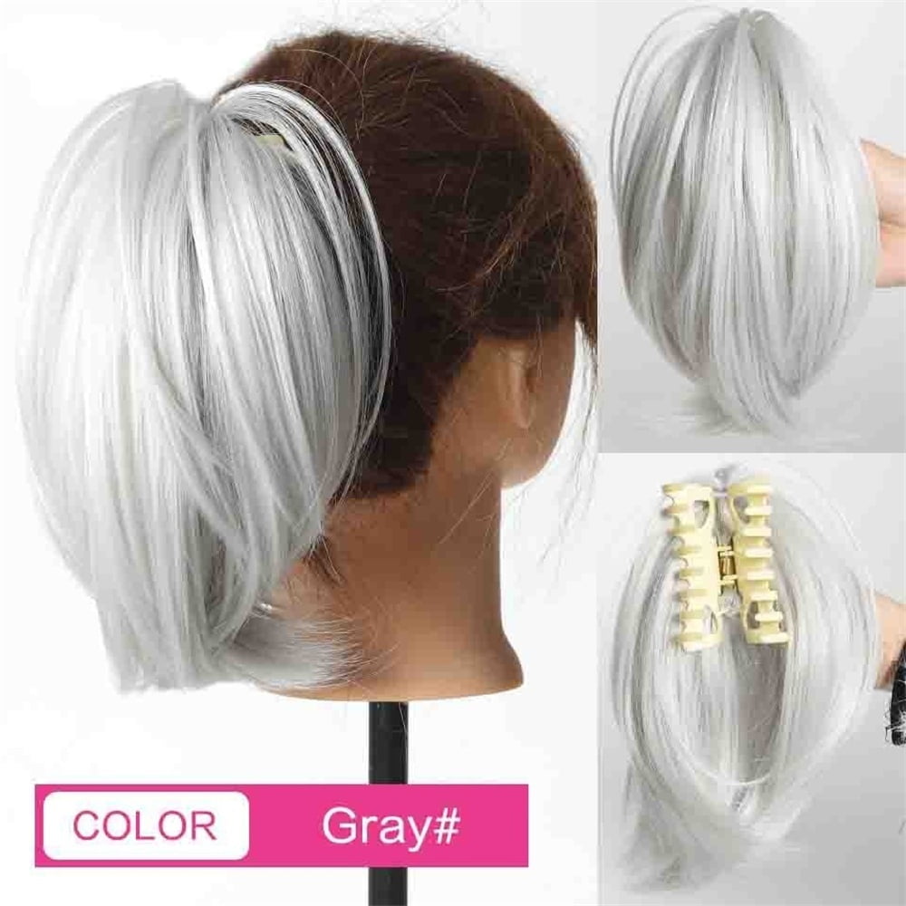 Messy Straight Hair Bun Hairpiece Synthetic Straight Pony Tail Short Claw Clip Ponytail Extensions for Women