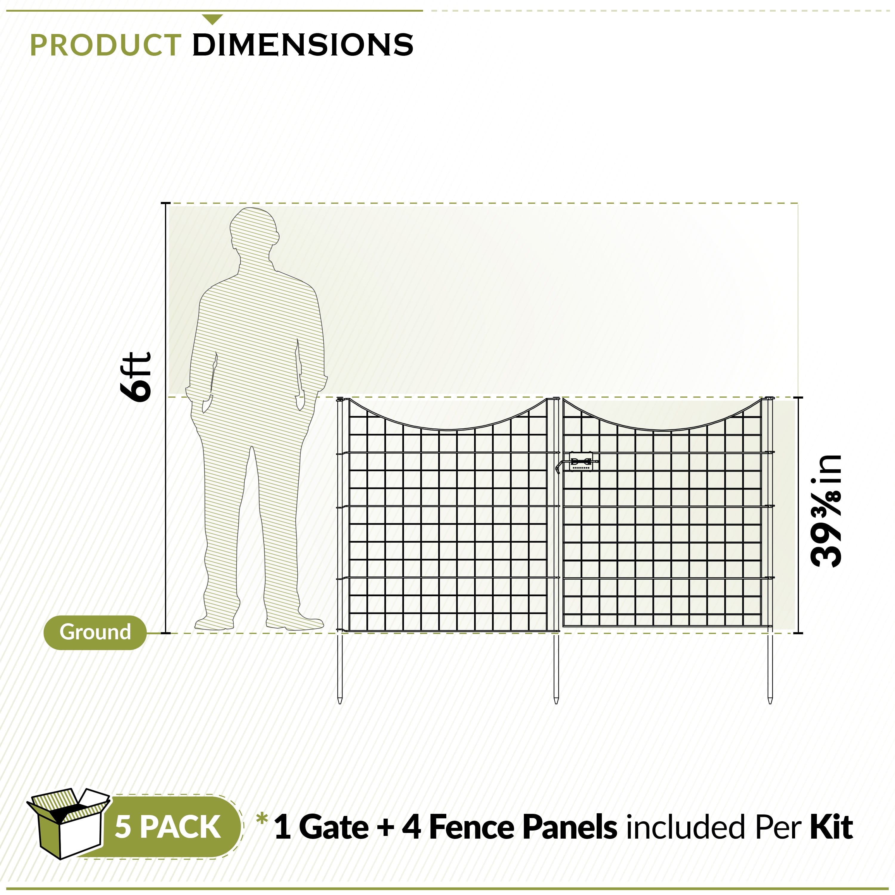 Zippity Outdoor Products 39in H (4 Fence Panels + 1 Gate) No Dig Easy Install Zippity Black Metal Fence, Decorative Fence for Garden Fencing For Dogs