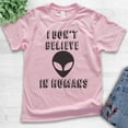 thumbnail image 2 of Kids I Don't Believe In Humans T-shirt, Youth Kids Boy Girl T-Shirt, Funny Alien T-shirt, UFO Shirt, Light Pink, Small, 2 of 4