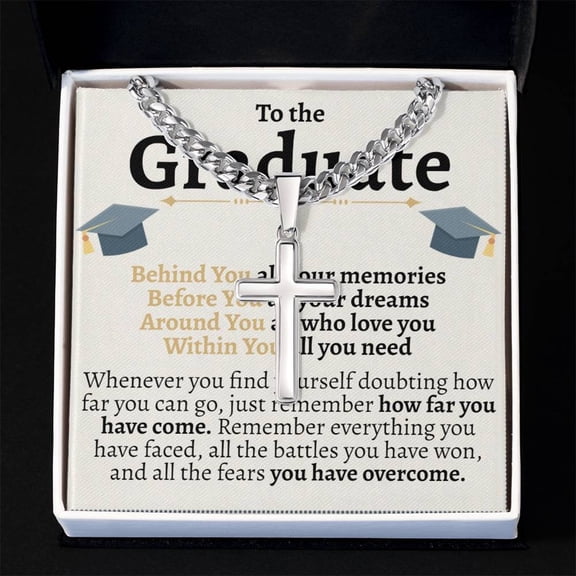 To The Graduate Cross Necklace with Cuban Chain, University Graduation Gift for Him, Graduation Gift for Men, High School Graduation Gift Male, Cross Necklace for Son with Gift Box