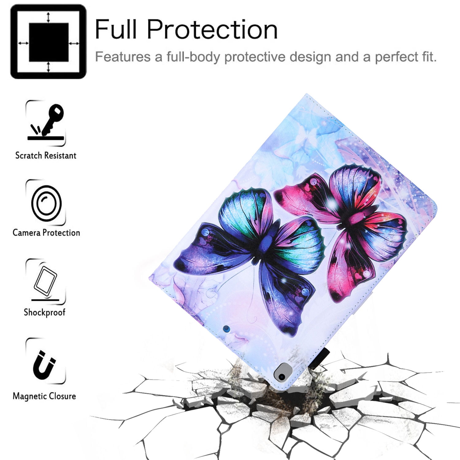 iPad 9.7 2018 Case, iPad 9.7 2017 Case, iPad Air 1 2 Case, Allytech PU Leather Folio Flip Kickstand Protection Auto Sleep Wake Pencil Holder Cover for Apple iPad 6th/5th Gen, iPad Air 1 2,Butterfly