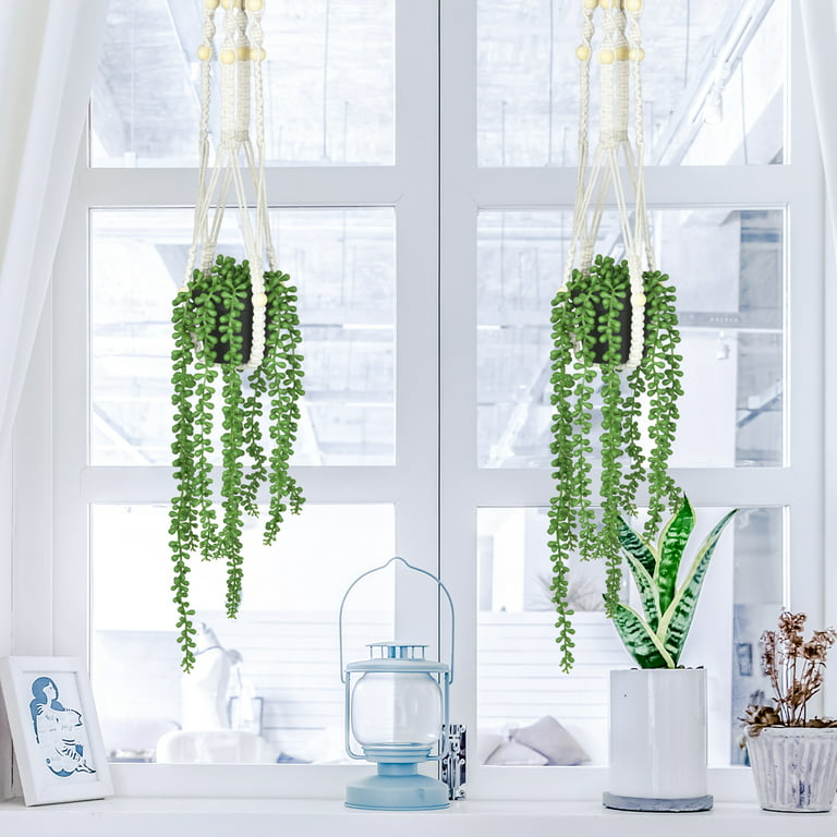 Coolmade 2pcs Artificial Hanging Plants with Pot 2.4ft Fake Ivy Vine Fake  Ivy Leaves with Fake Vines Faux Hanging Planter Greenery for Decor,Green