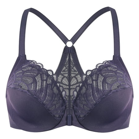 MELENECA Female Racerback Front Closure Unlined Underwire Bra for Women Purple 44G