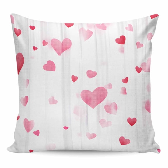 Valentine's Day Throw Pillow Cover Romantic Pink Falling Love Dreamy Gradient Heart Cotton Linen Cushion Cover Throw Pillow Case with Invisible Zipper for Couch Sofa Bed Chair Car 20x20 Inch