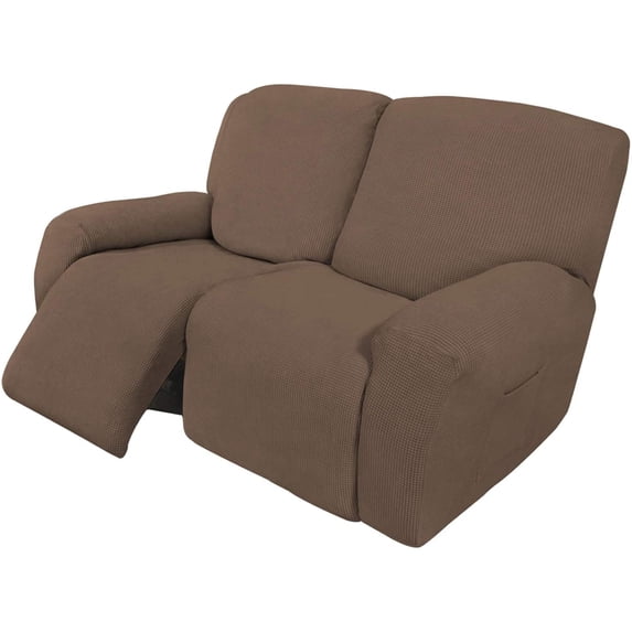 ZXNYH 8 Pieces Recliner Sofa Stretch Sofa Slipcover Sofa Cover Furniture Protector Couch Soft with Elastic Bottom Kids, Spandex Jacquard Fabric Small Checks Chocolate