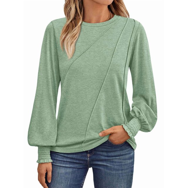 Blusas de Larga para Mujer, con Cuello Redondo Plisado, Informales, de Negocios, Ropa de Moda. Verde M