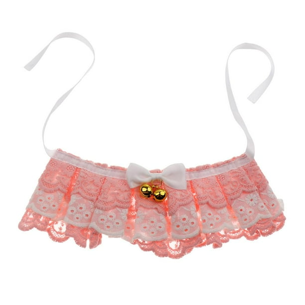 Perro mascota dulce terileno encaje cuello bufanda con campana , Rosado, S S Jinwen Collar del pañuelo del gato