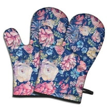 Cute Oven Mitts,Pioneer Flower Floral Print Pattern Oven Mitt 2-Pack Set,Kitchen Gloves for Oven,Heat Resistant Oven Mitts 7.7"x12"